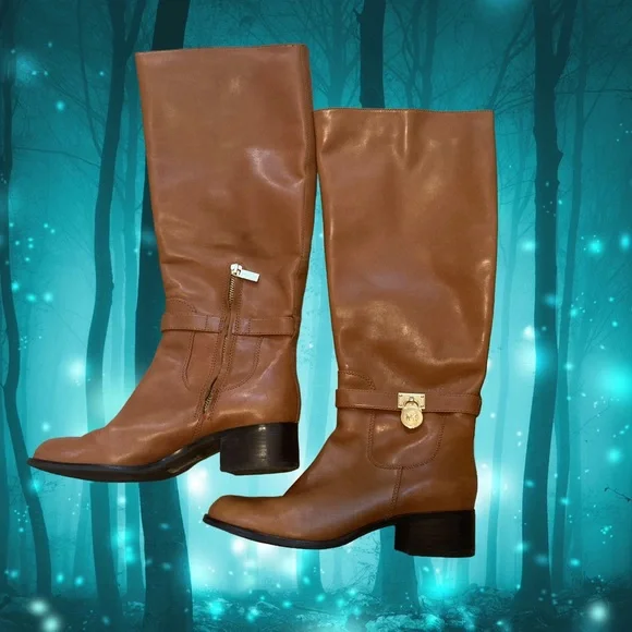 Michael Kors Leather Hamilton Riding Boots Luggage Brown/MK Buckle Size 7 - Picture 2 of 7